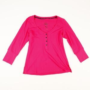 Betsey Johnson Intimates Womens Medium Pajama Top Hot Pink Lover Heart Buttons